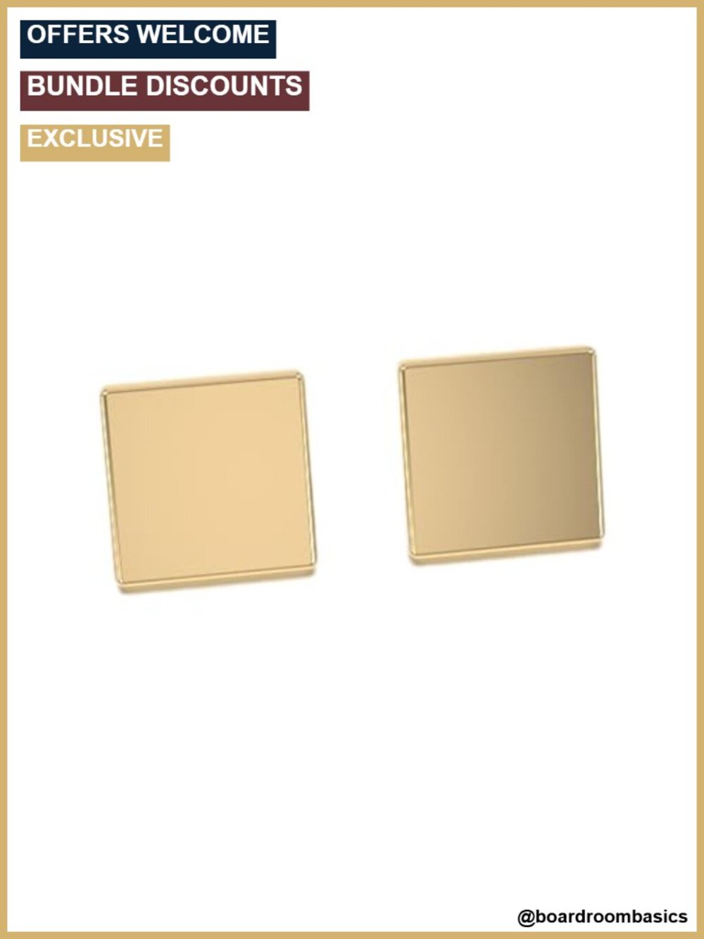 925 Sterling Silver 18K Gold Platted Square Flat Back Stud Earrings